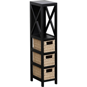 Mobilier Negru din MDF cu 1 Raft + 3 Coșuri Împletite din Hârtie - Negru/Natural - ramosdecor