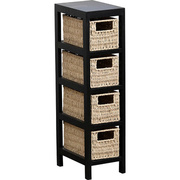 Mobilier din MDF/Paulownia Negru cu 4 Coșuri din Hârtie Împletită - Negru/Natural - ramosdecor