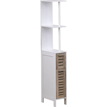 Coloană depozitare MDF alb, 2 rafturi, 2 uși stejar - Stockholm - ramosdecor