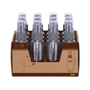 Set cu 12 Sticle de Plastic 50 ml cu Pompă de Pulverizare - Transparent - ramosdecor