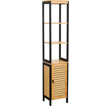Dulap coloană MDF/Bambus cu 3 rafturi deschise + ușă – Cebu - ramosdecor