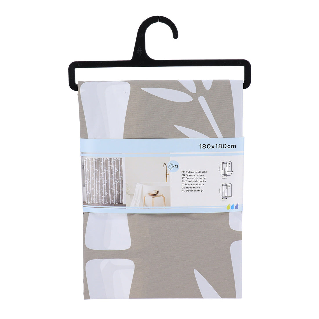 Perdea Duș PEVA 180x180 Cm + 12 Inele Albe Perdea - Bahia - ramosdecor