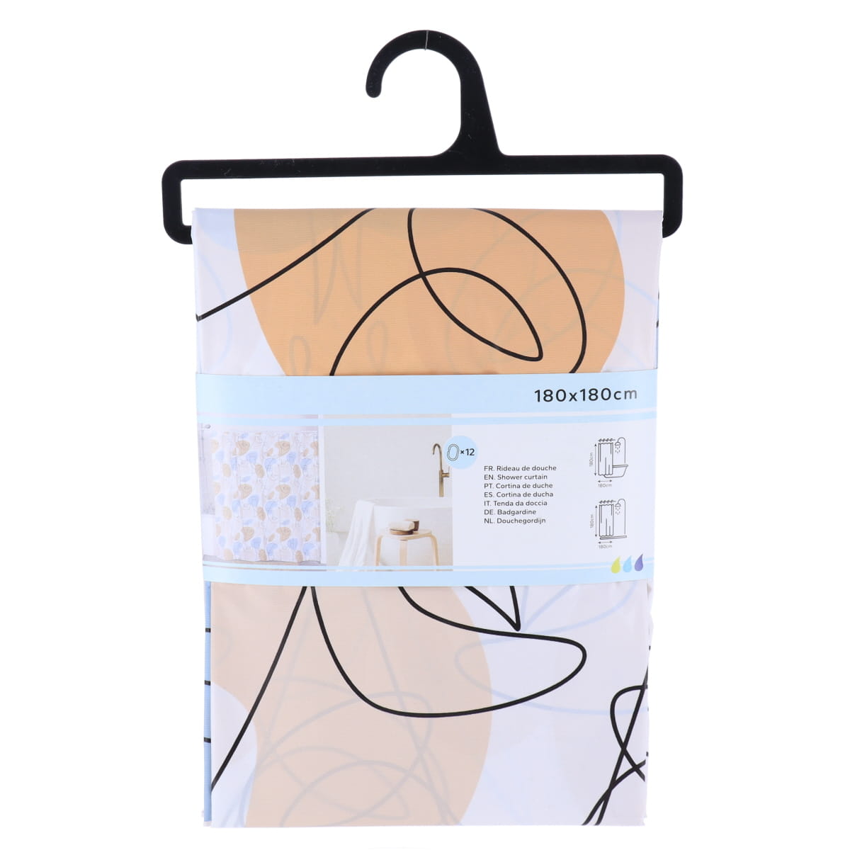 Perdea Duș PEVA 180x180 Cm + 12 Inele Albe Perdea - Mathis - ramosdecor