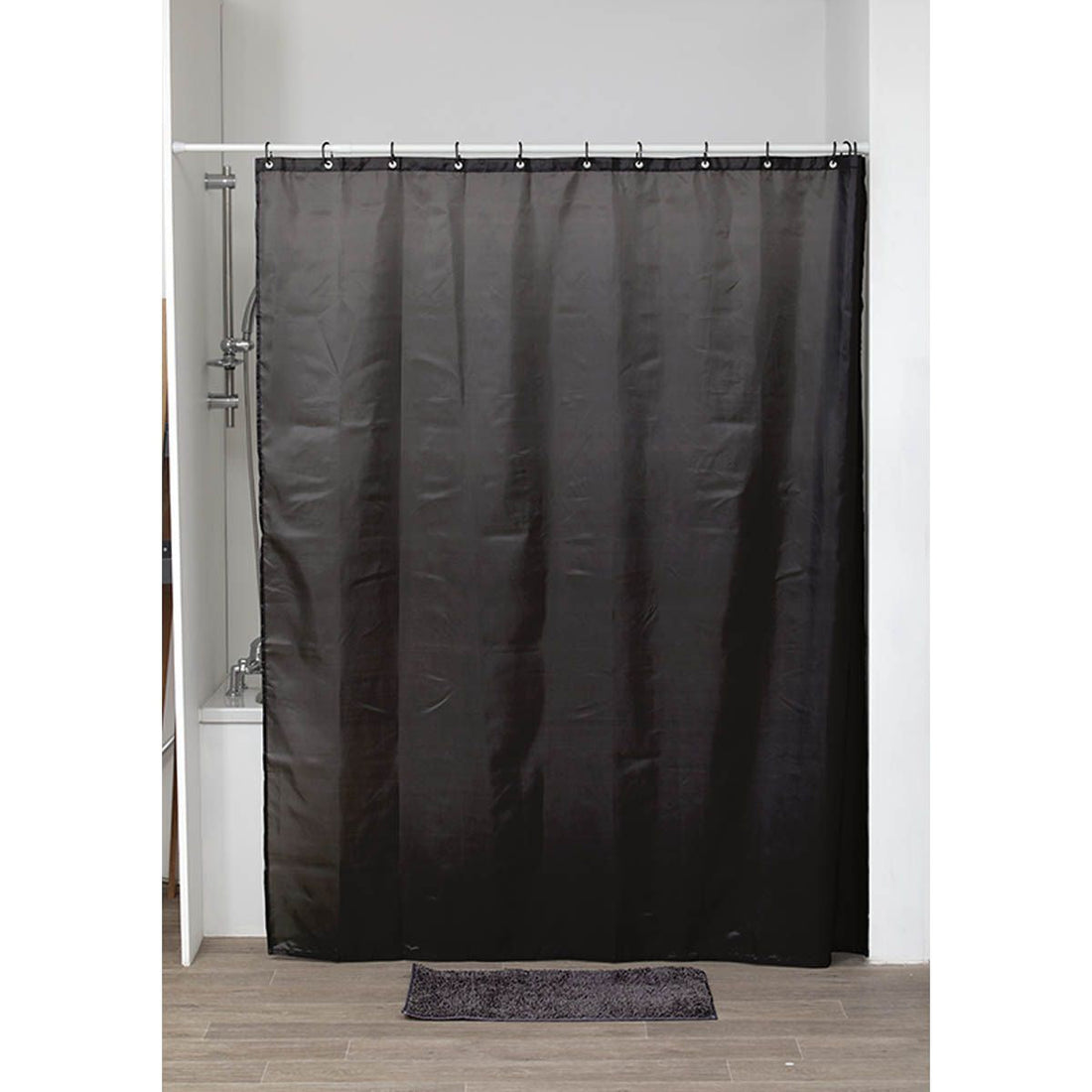 Perdea Duș Poliester 180x200 Cm + 12 Inele PP Perdea - Negru - ramosdecor