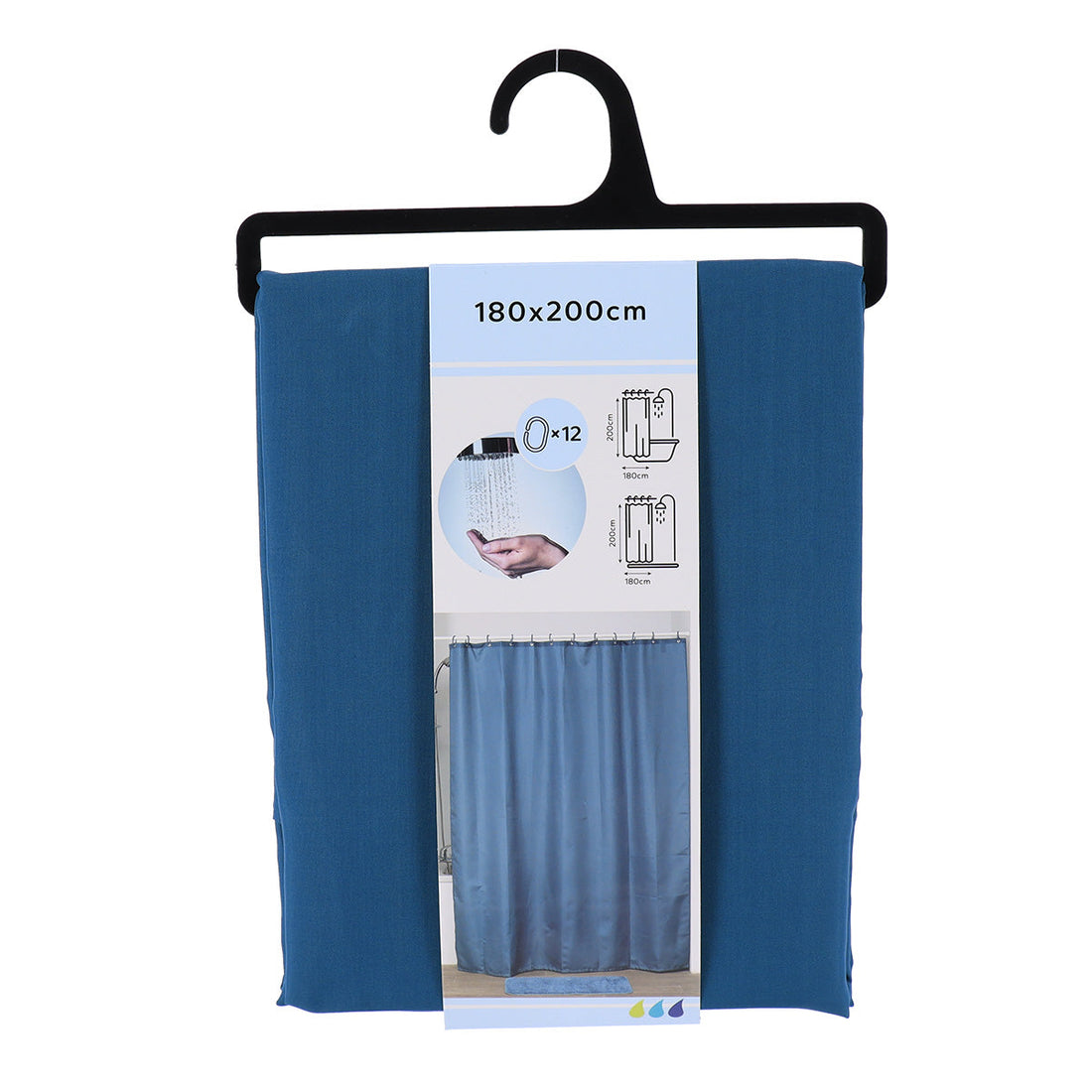 Perdea Duș Poliester 180x200 Cm + 12 Inele PP Perdea - Albastru Tahitian - ramosdecor