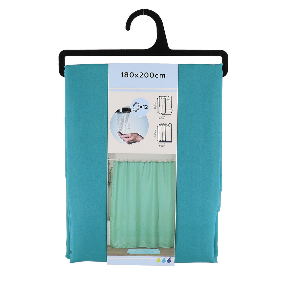 Perdea Duș Poliester 180x200 Cm + 12 Inele PP Perdea - Verde Caraibean - ramosdecor