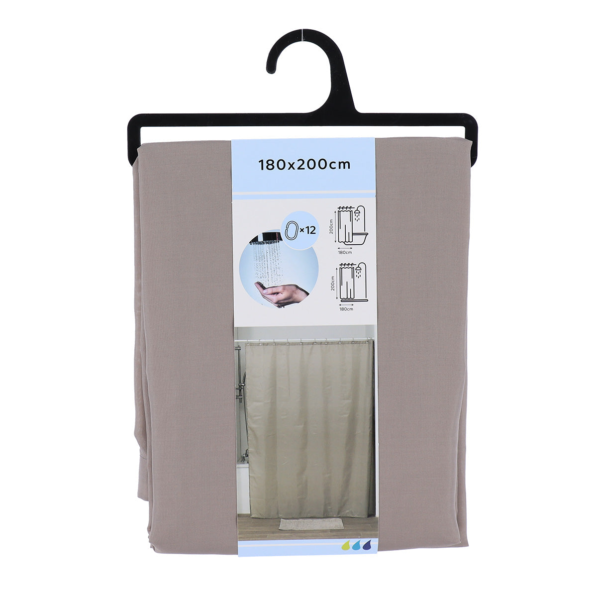 Perdea Duș Poliester 180x200 Cm + 12 Inele PP Perdea - Taupe - ramosdecor