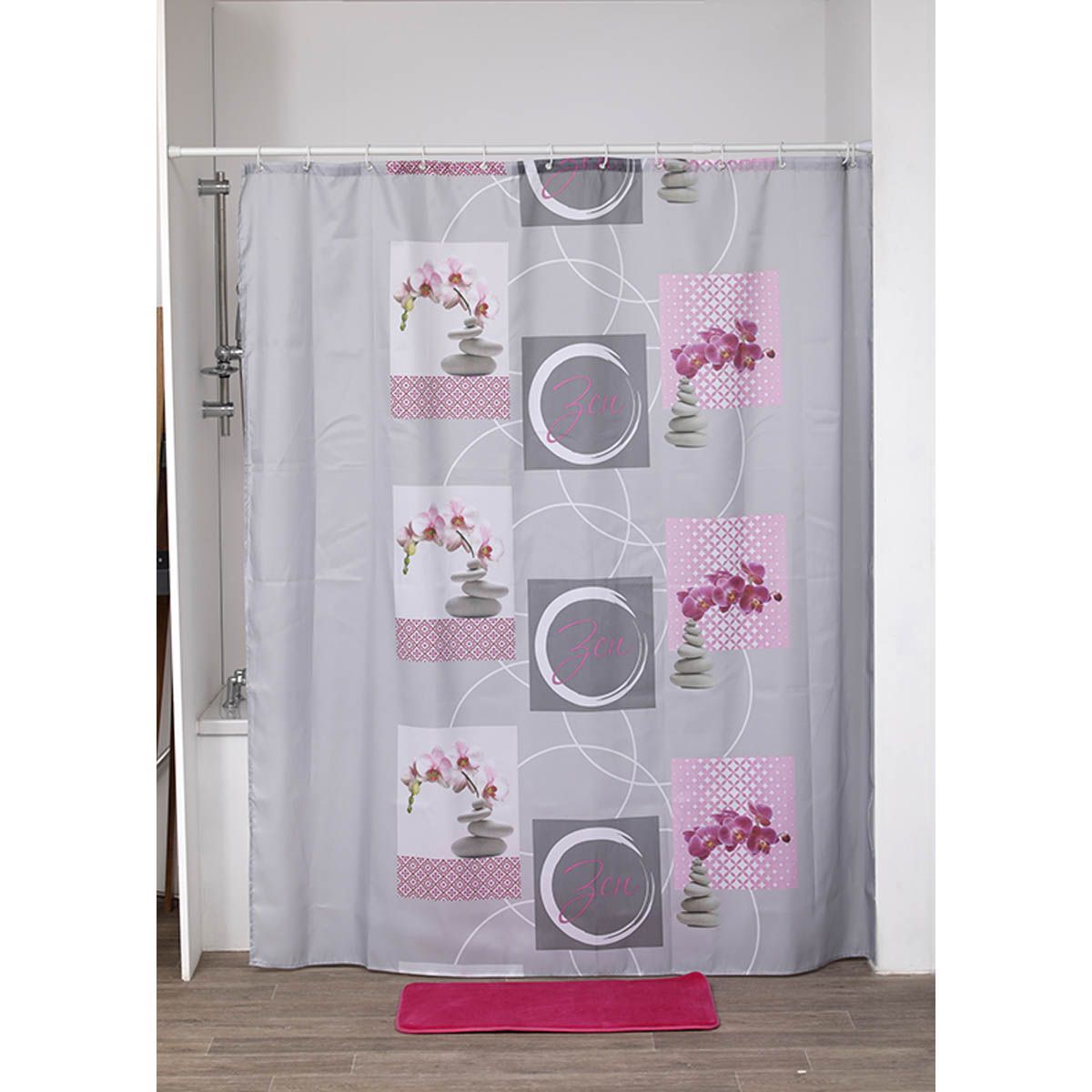 Perdea Duș Poliester 180x200 cm - Naia, Cu 12 Inele PP Albe - ramosdecor