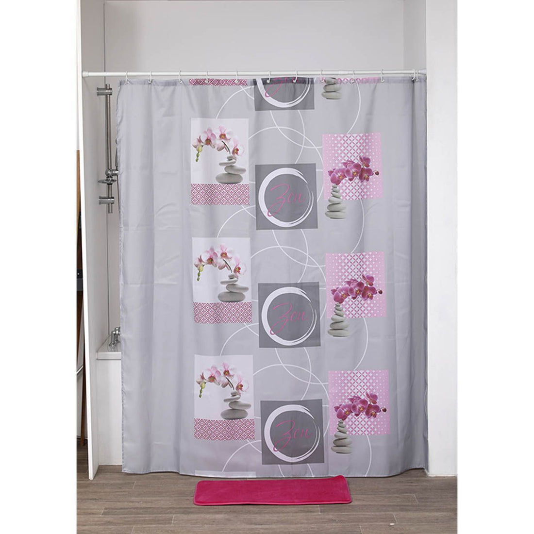 Perdea Duș Poliester 180x200 cm - Naia, Cu 12 Inele PP Albe - ramosdecor