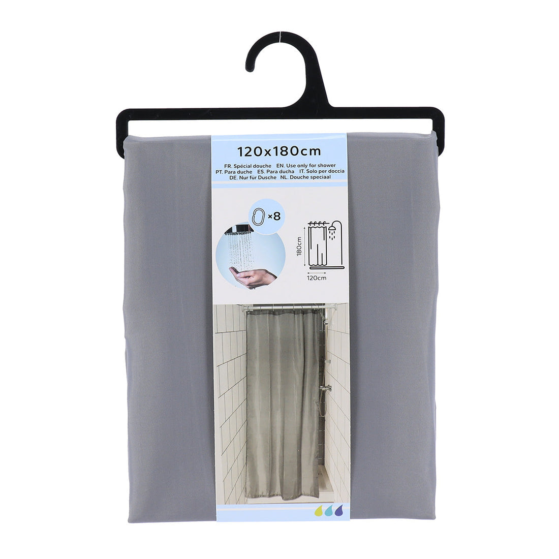 Perdea Duș Poliester 120x180 Cm + 8 Inele PP Perdea - Gri - ramosdecor