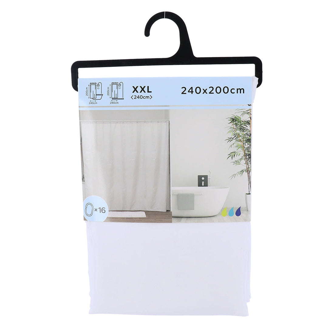 Perdea Duș Poliester 240x200 Cm + 16 Inele PP Perdea - Albă - ramosdecor