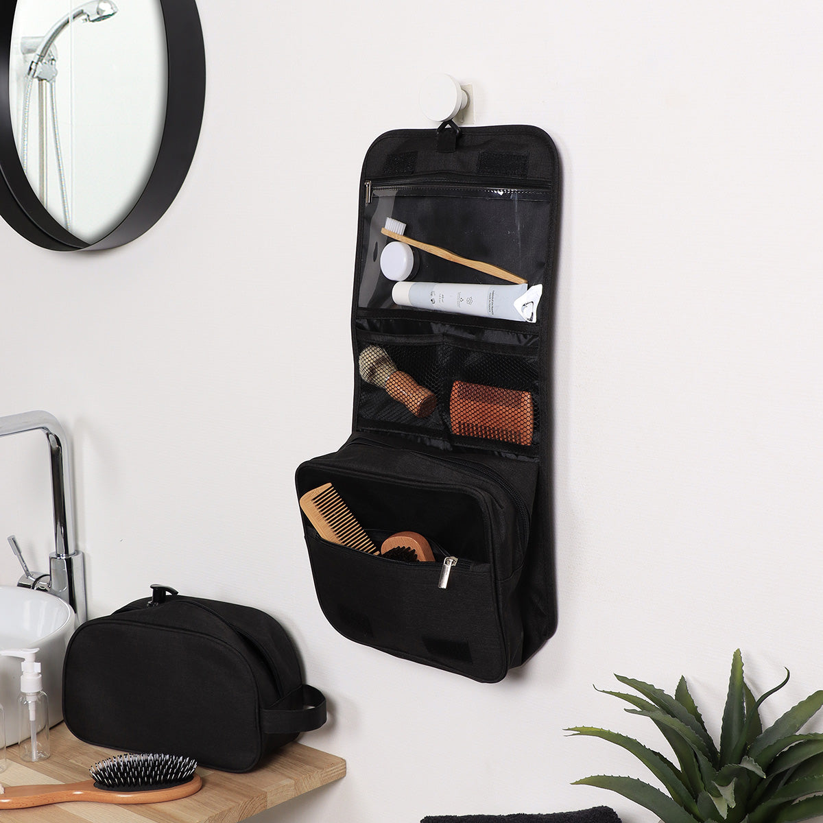Geantă pentru Agățat cu Clapetă și Închidere cu Velcro Imprimat - Heather Black - ramosdecor