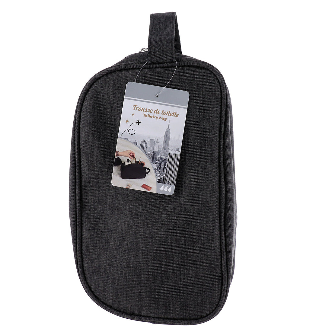 Geantă de Toaletă cu Fermoar din Poliester Imprimat - Heather Black - ramosdecor
