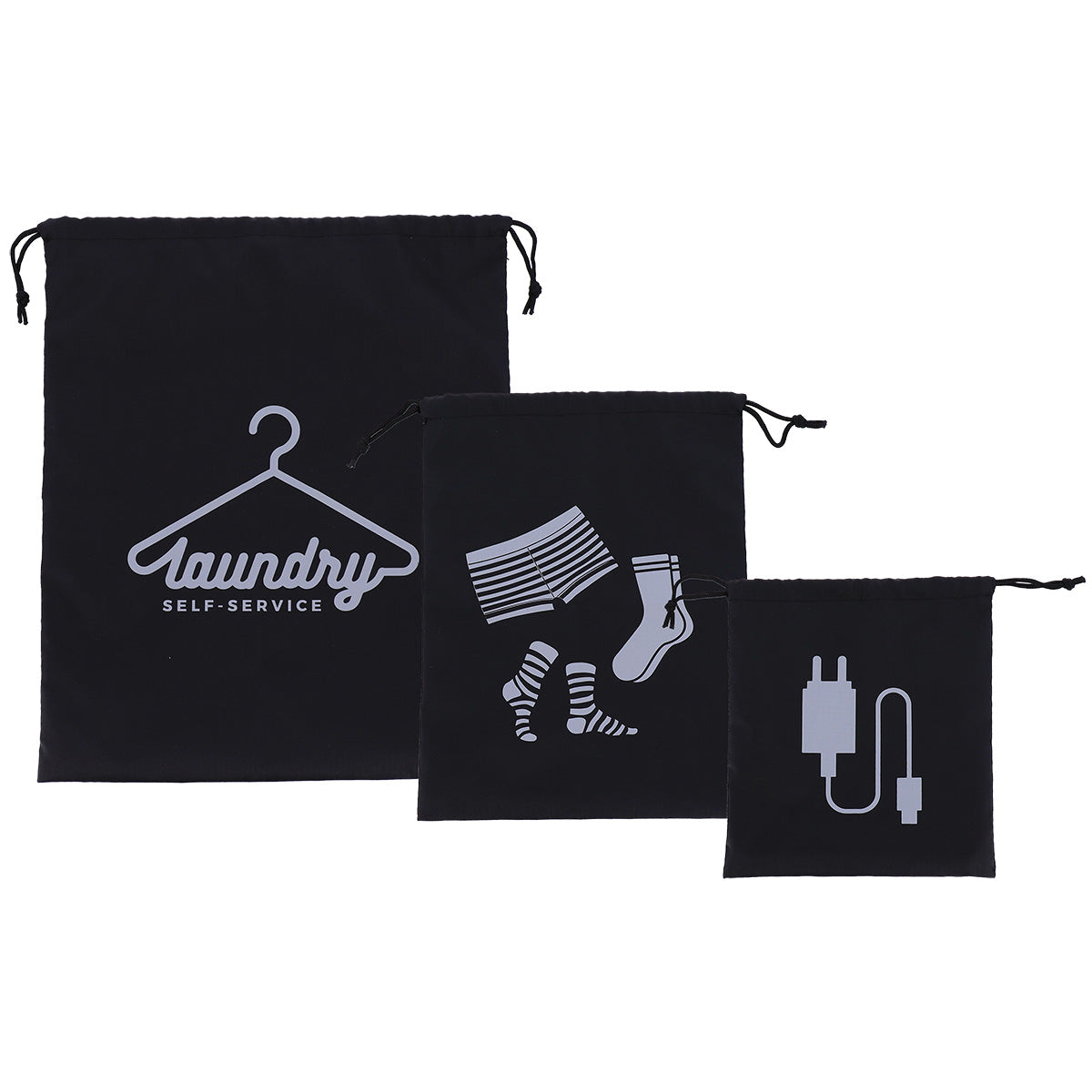 Set de 3 Saci din PP cu Șnur - Negri - ramosdecor