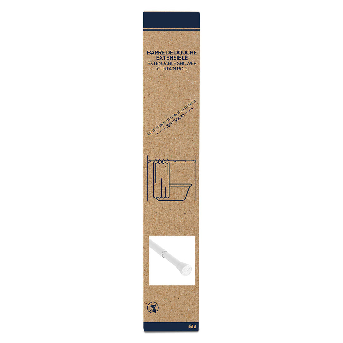 Bară De Perdea De Duș Din Oțel Inoxidabil KD 105-250 Cm - Albă - ramosdecor
