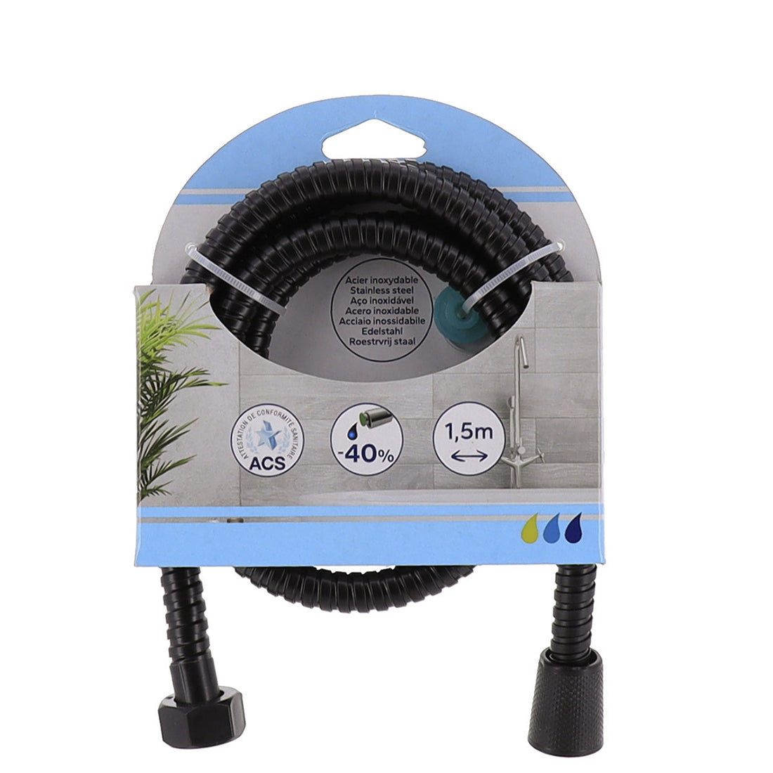 Furtun Flexibil Din Oțel Inoxidabil 150 Cm - Negru - ramosdecor
