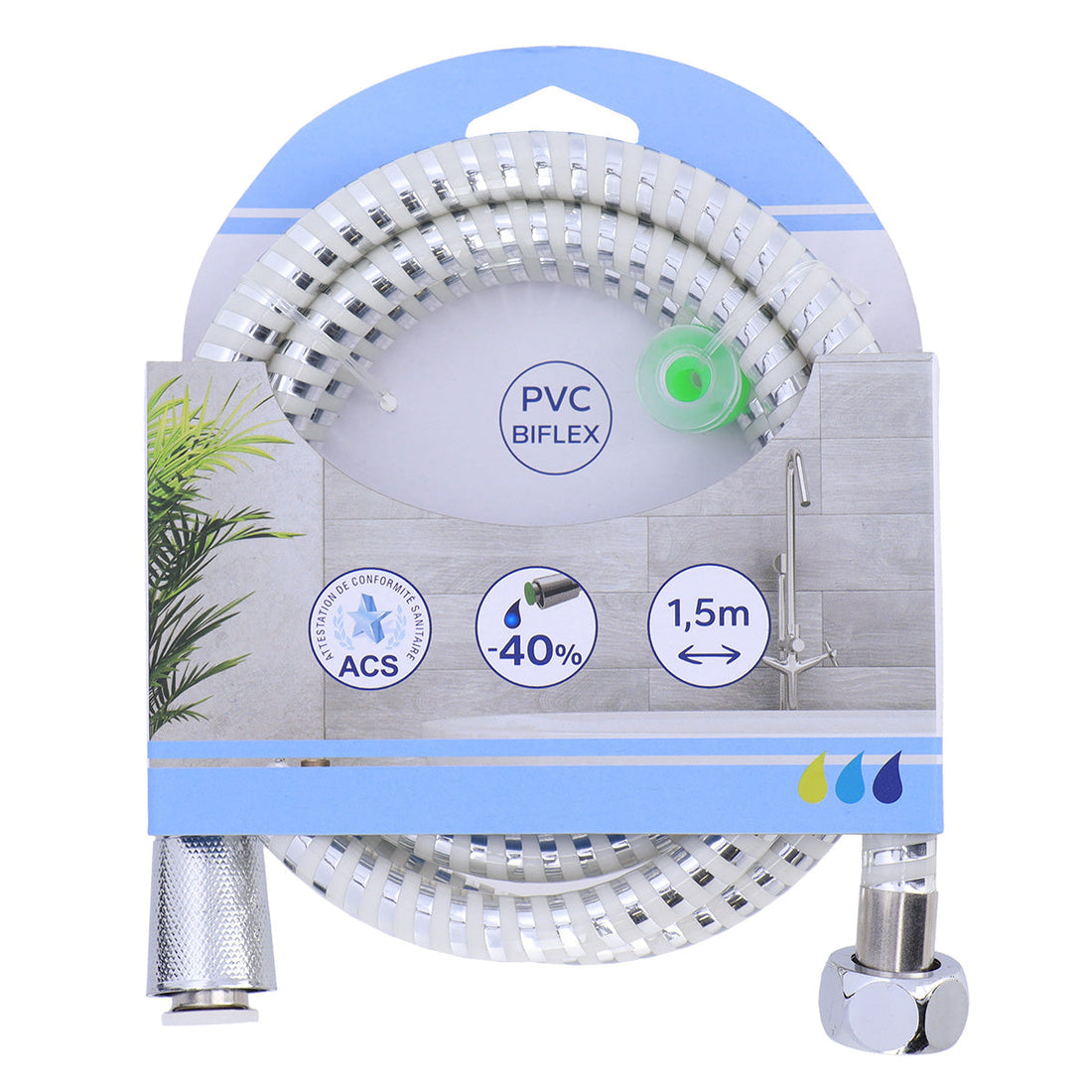 Furtun Flexibil Din PVC 150 Cm - Alb/Argintiu - ramosdecor