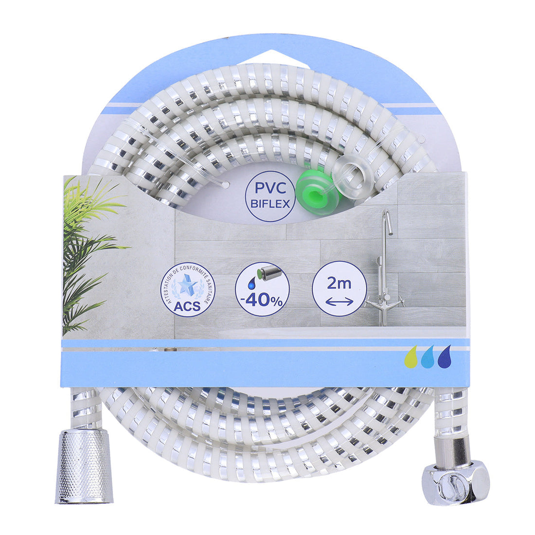 Furtun Flexibil Din PVC 200 Cm - Alb/Argintiu - ramosdecor