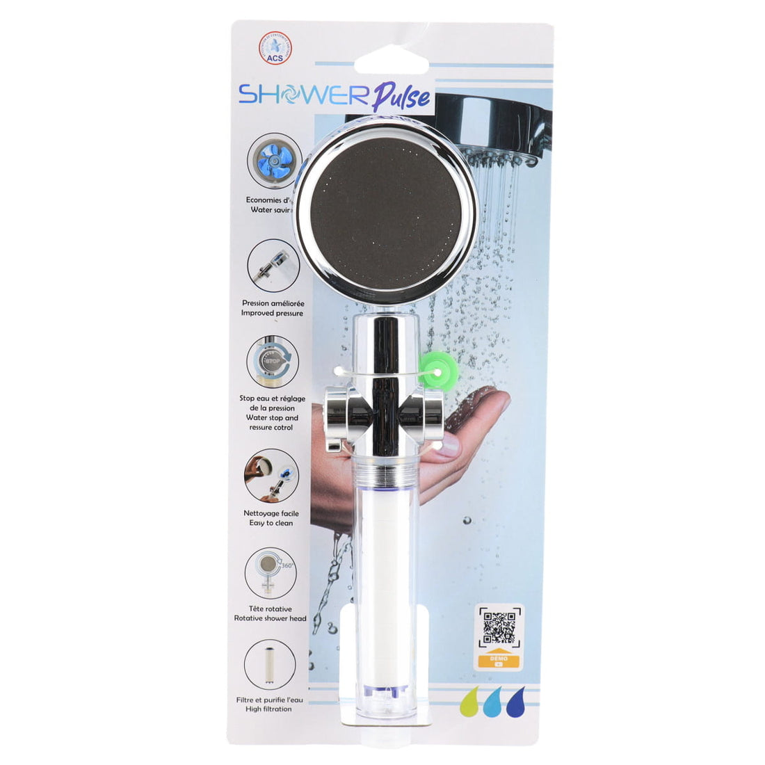 Duș de mână ABS 1 funcție, presiune mare, eco stop, filtru - Cromat - ramosdecor