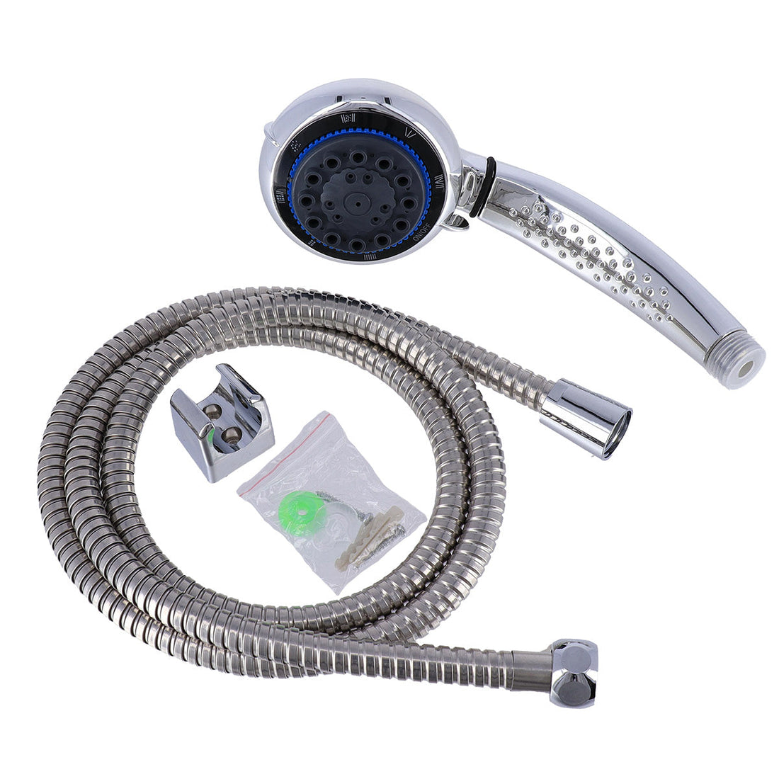 Kit Duș De Mână Cu 8 Funcții + Furtun Flexibil Din Oțel Inoxidabil 150 Cm + Suport - Cromat - ramosdecor