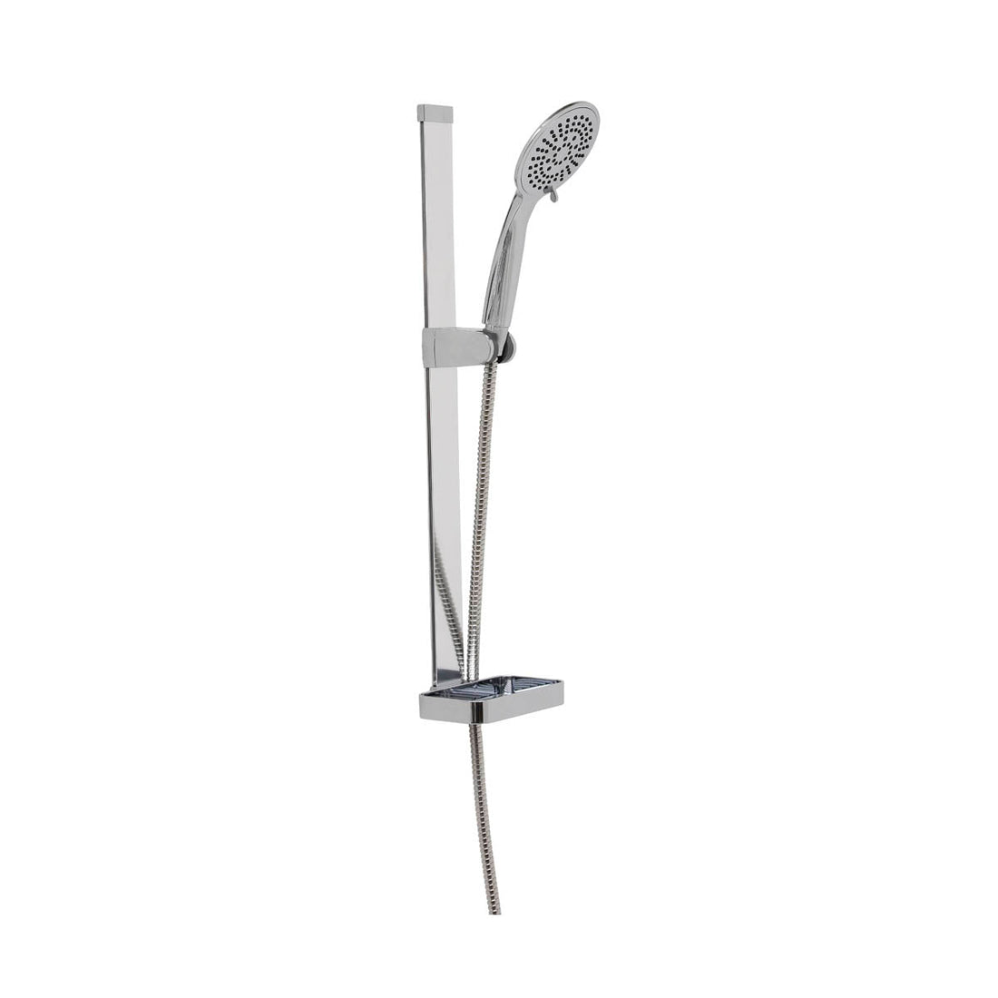 Coloană de duș cu bandă 3M, duș mână 5 funcții, furtun flexibil, savonieră și șină aluminiu - Cromat - ramosdecor