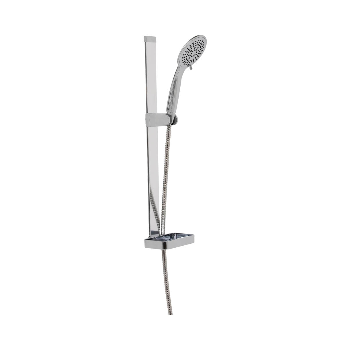 Coloană de duș cu bandă 3M, duș mână 5 funcții, furtun flexibil, savonieră și șină aluminiu - Cromat - ramosdecor