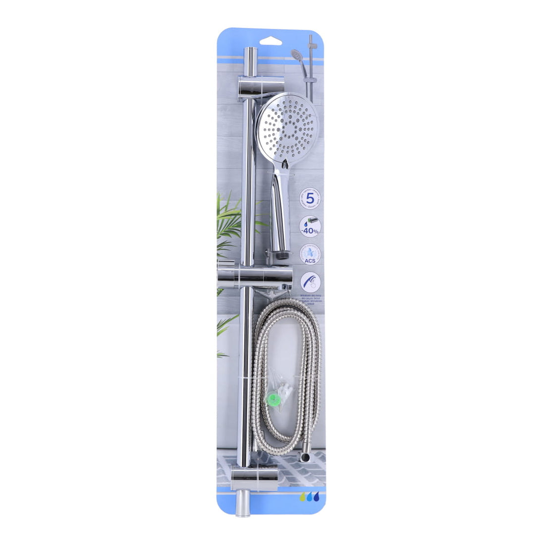 Kit bară 70 cm + duș de mână 5 funcții + furtun flexibil oțel inoxidabil 150 cm - Cromat - ramosdecor