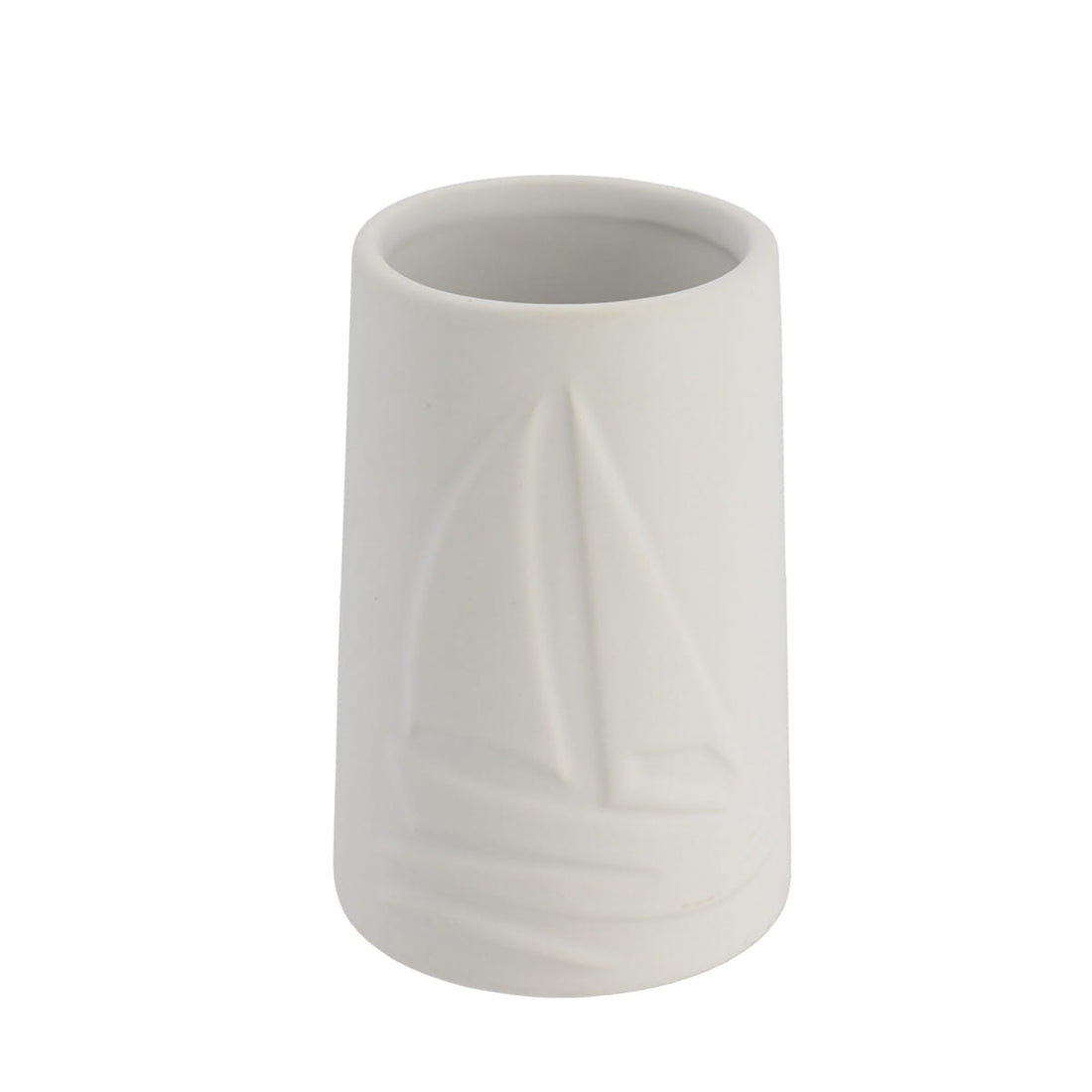 Pahar Rotund din Ceramică Decorat cu Motiv Nautic - Alb - ramosdecor