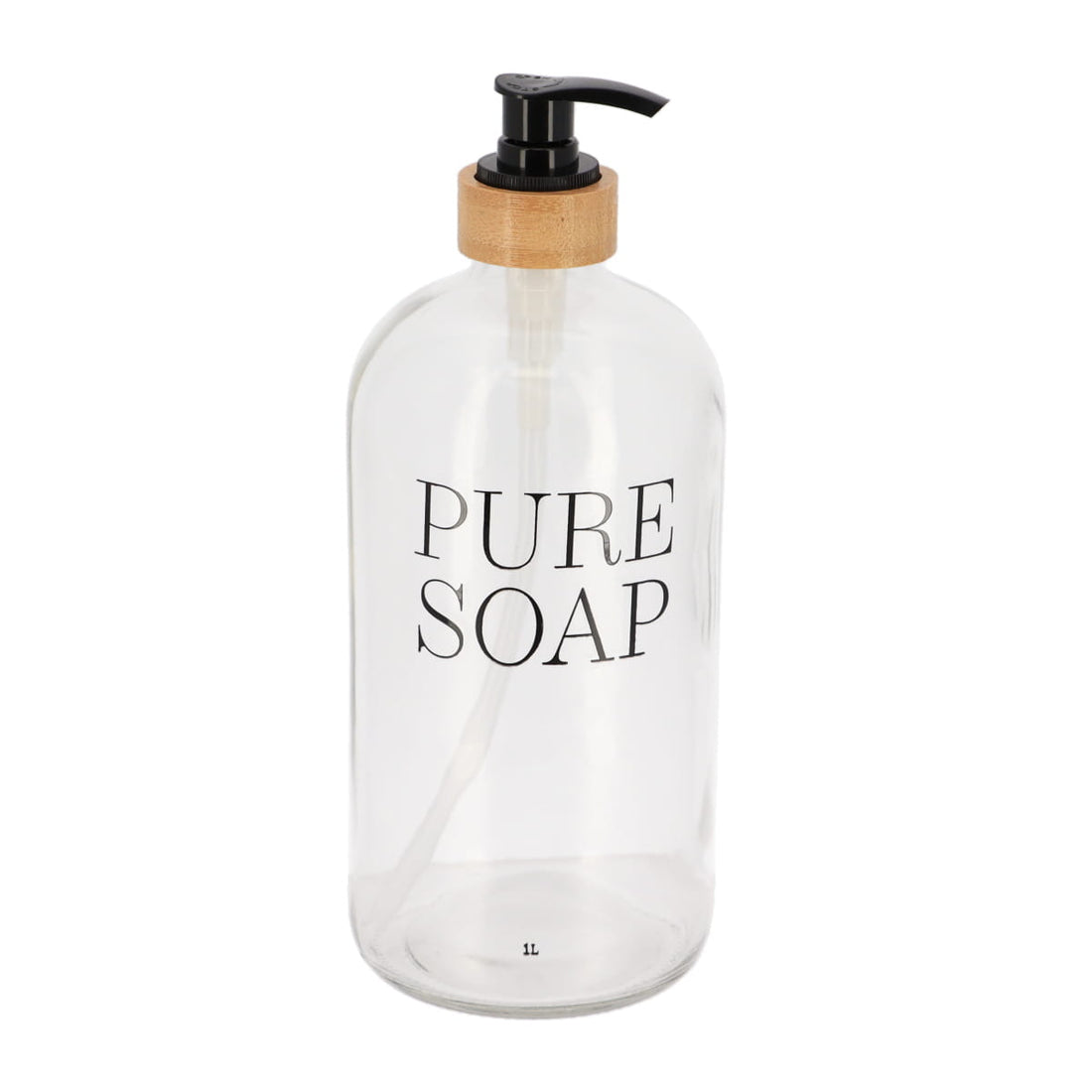 Dispenser pentru Săpun din Sticlă și Bambus 1L - Transparent - ramosdecor