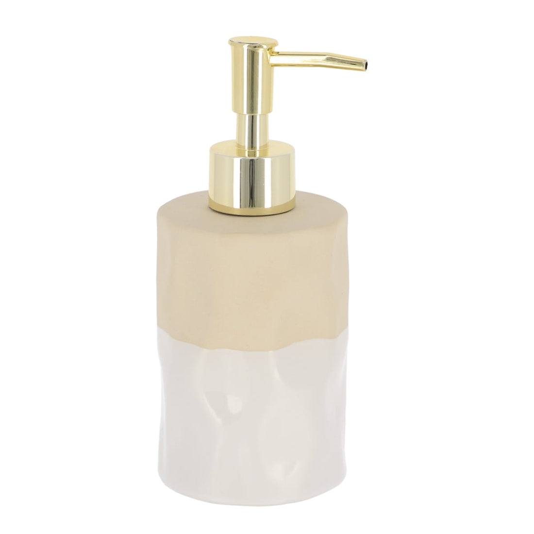 Dozator de Săpun Bicolor din Ceramică 310 ml - Alb/Bej prezentat într-un decor modern marca Ramos