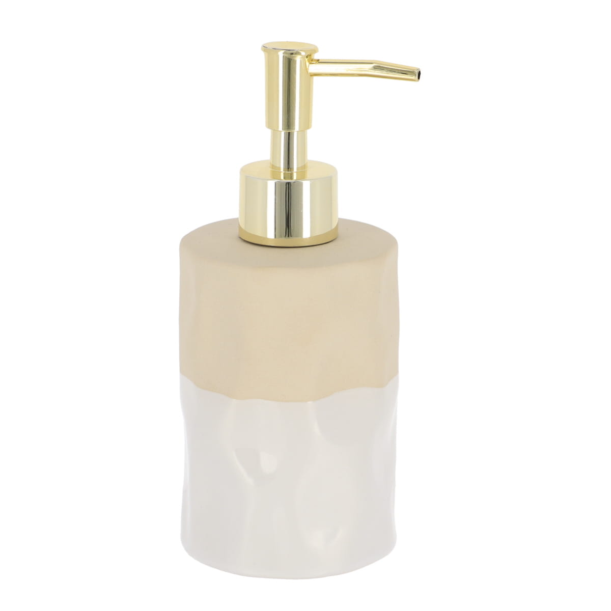 Dozator de Săpun Bicolor din Ceramică 310 ml - Alb/Bej prezentat într-un decor modern marca Ramos
