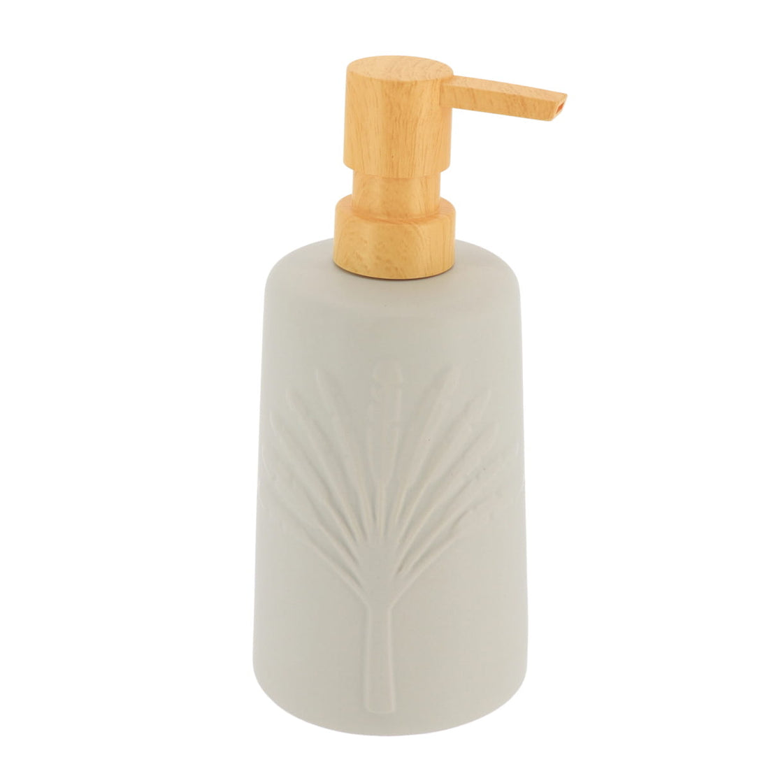 Dispenser pentru Săpun din Ceramică Decor cu Palmier 430 ml - Gri prezentat într-un decor modern marca Ramos