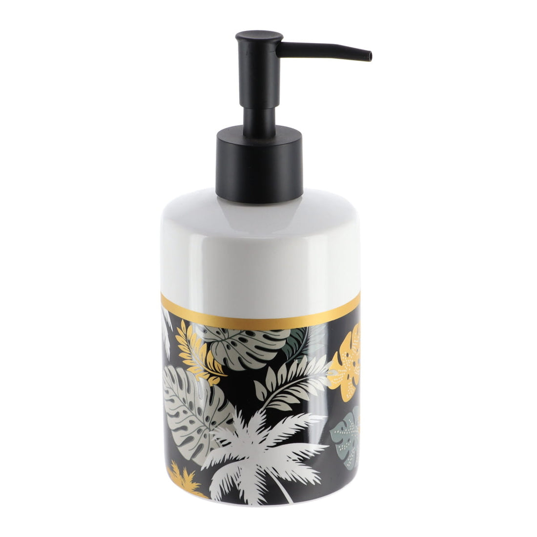 Dozator De Săpun Rotund Și Imprimat Din Dolomit 320 Ml - Gold Jungle - ramosdecor