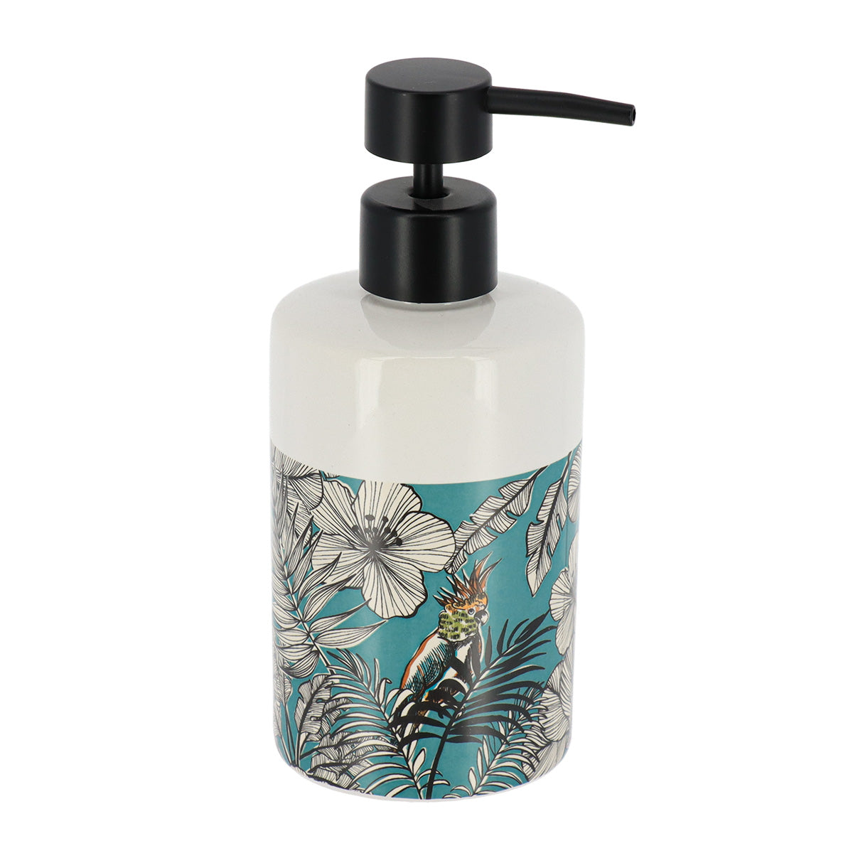 Dozator De Săpun Rotund Și Imprimat Din Dolomit 320 Ml - Jungle Fever Albastru - ramosdecor