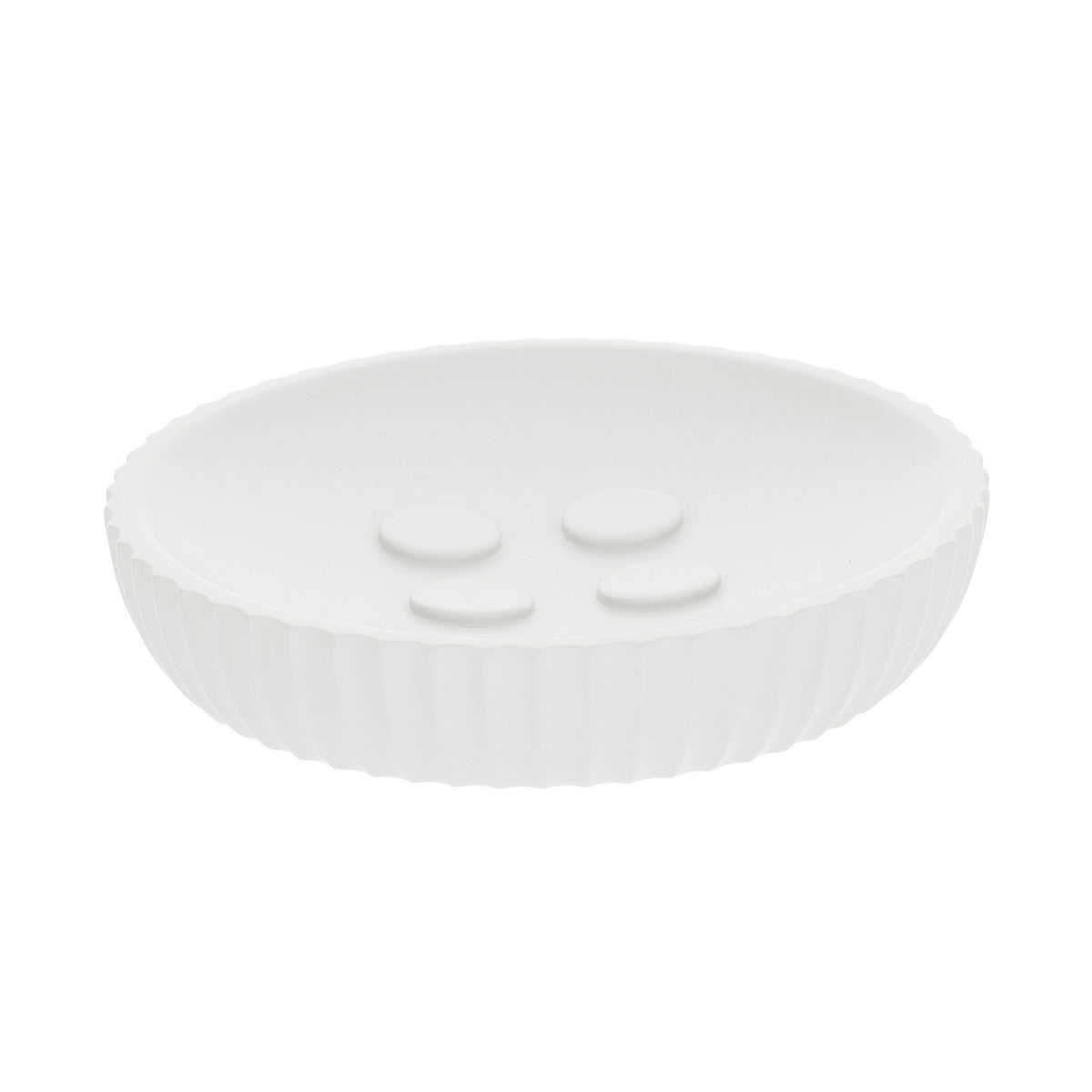 Savonieră Rotundă din Polirășină cu Dungi - Alb - ramosdecor