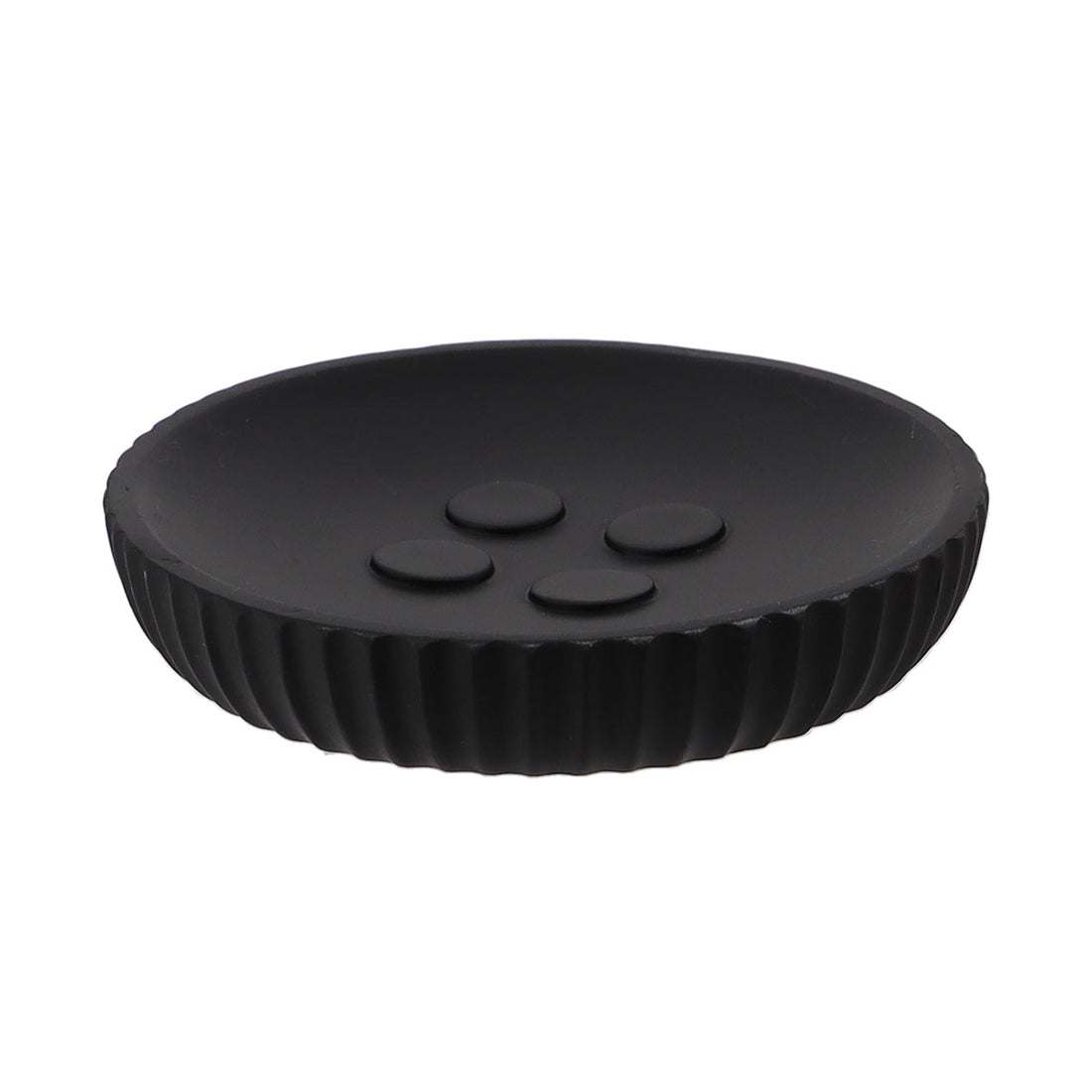 Savonieră Rotundă din Polirășină cu Dungi - Negru - ramosdecor