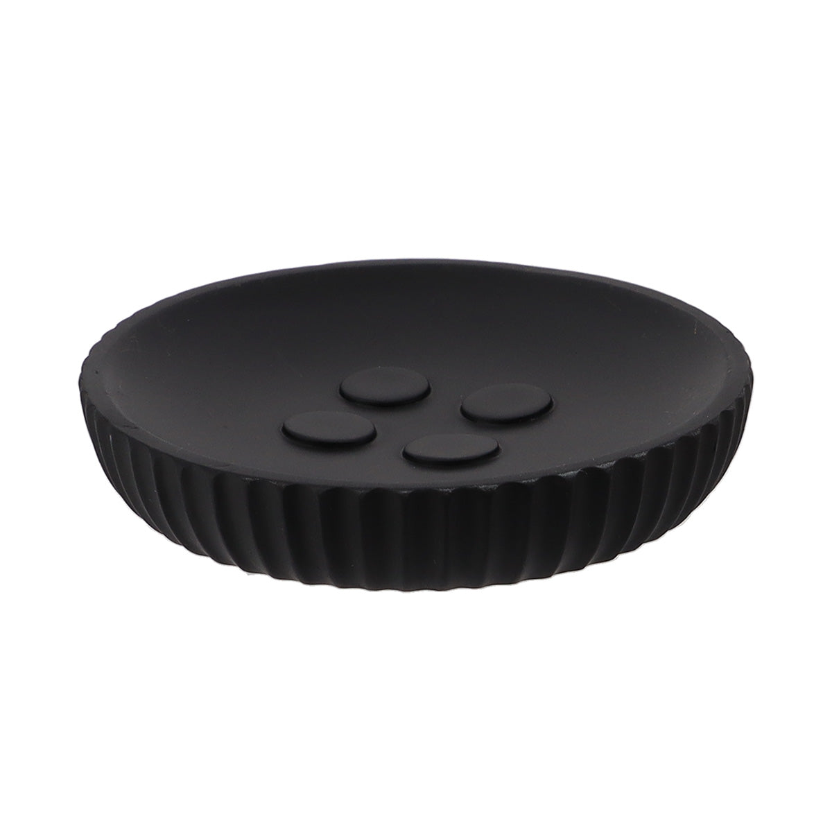 Savonieră Rotundă din Polirășină cu Dungi - Negru - ramosdecor