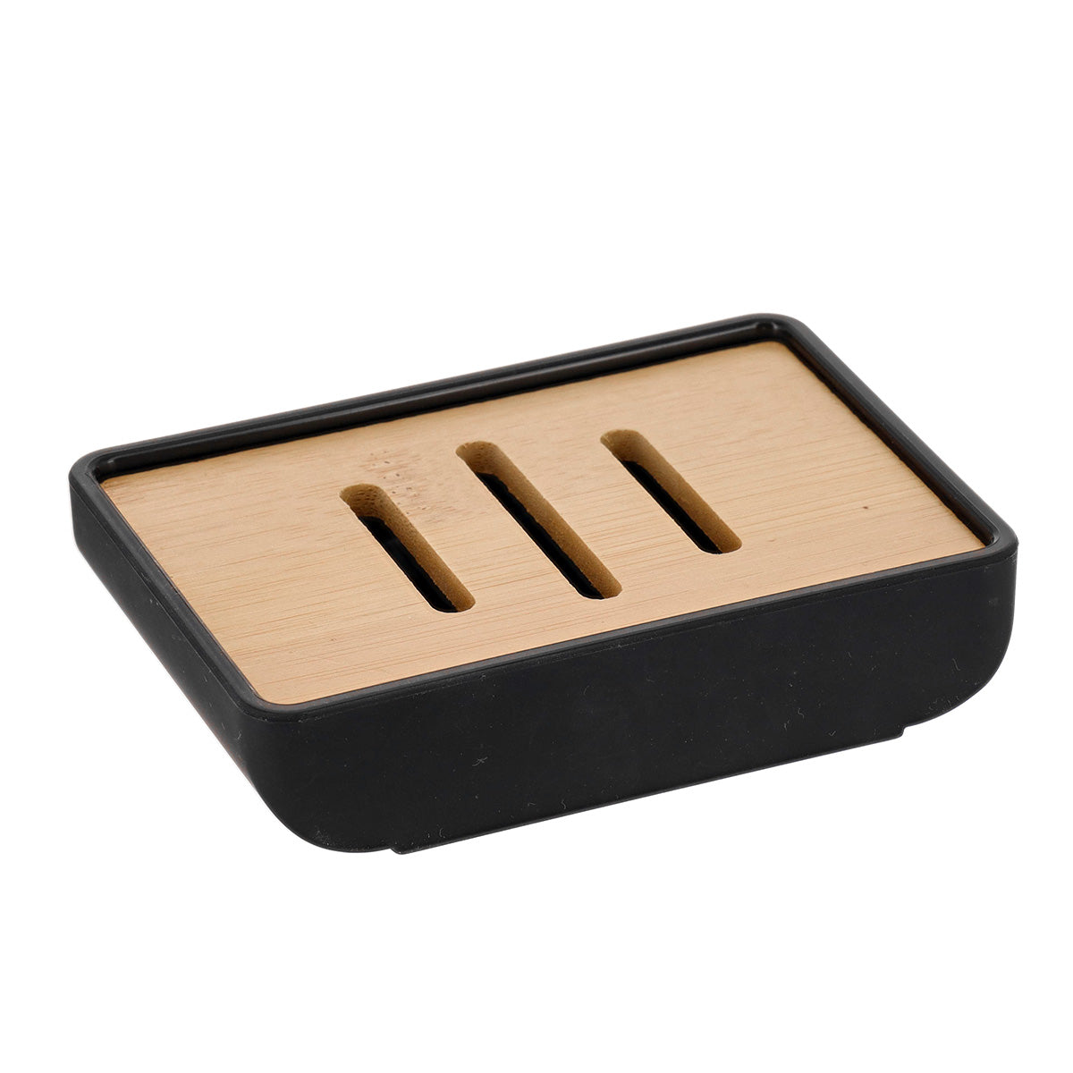Savonieră Rectangulară din Cauciuc și ABS și Bambus - Negru - ramosdecor