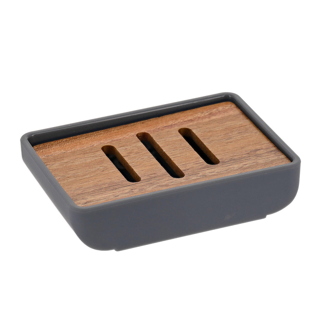 Savonieră Rectangulară din Cauciuc și ABS și Bambus - Gri - ramosdecor