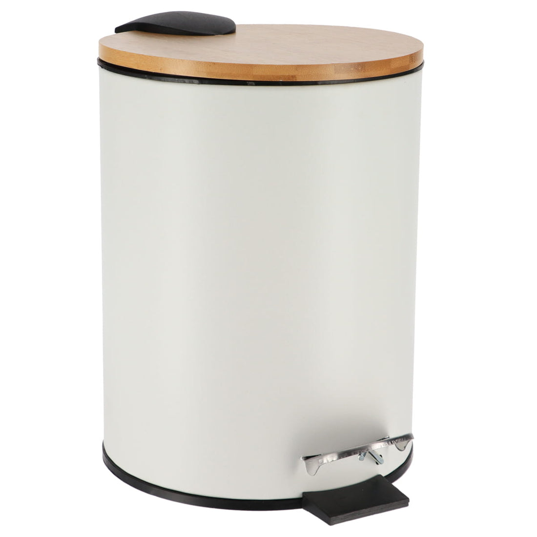 Coș De Gunoi Metalic Cu Închidere Lentă 3L - Alb/Bambus - ramosdecor
