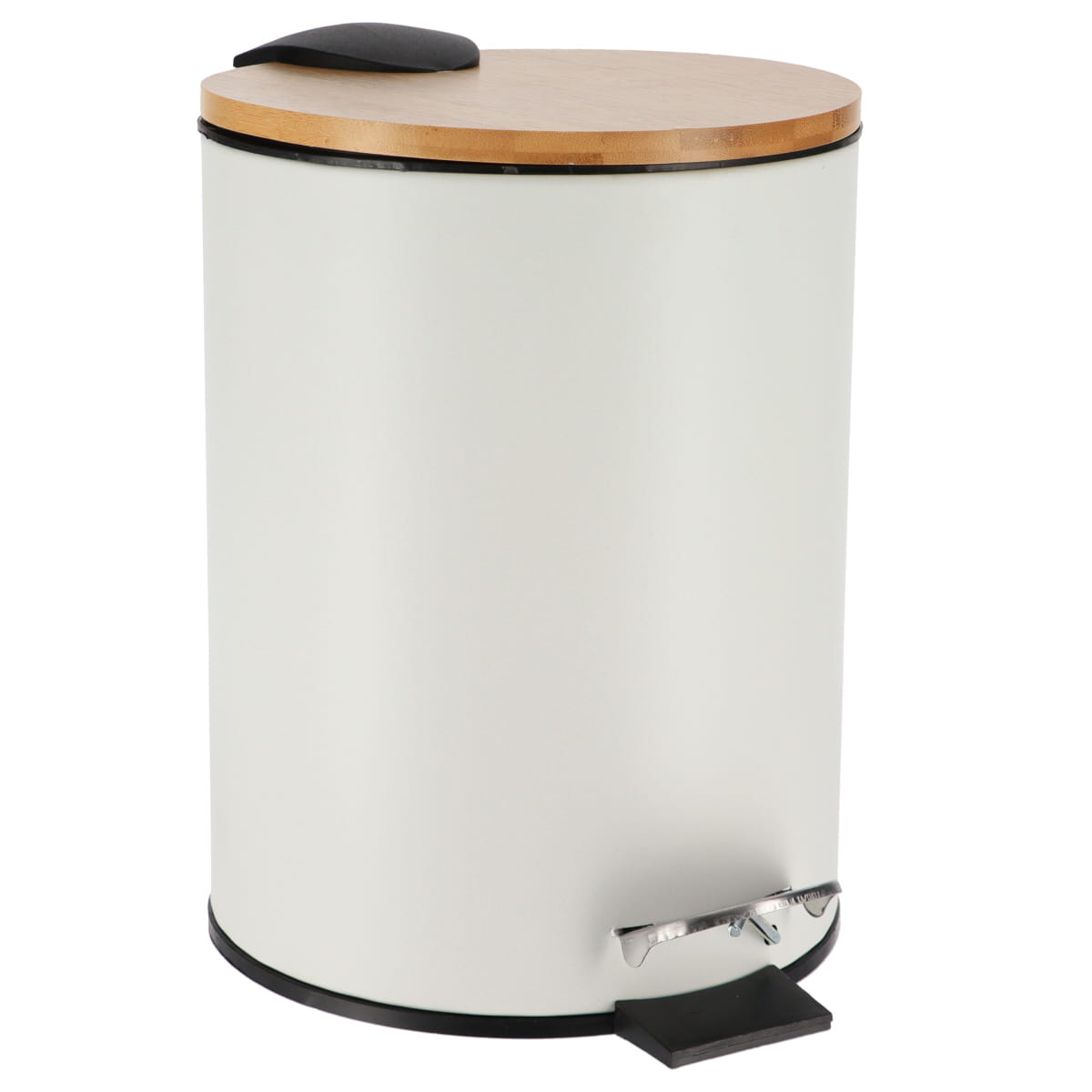 Coș De Gunoi Metalic Cu Închidere Lentă 3L - Alb/Bambus - ramosdecor