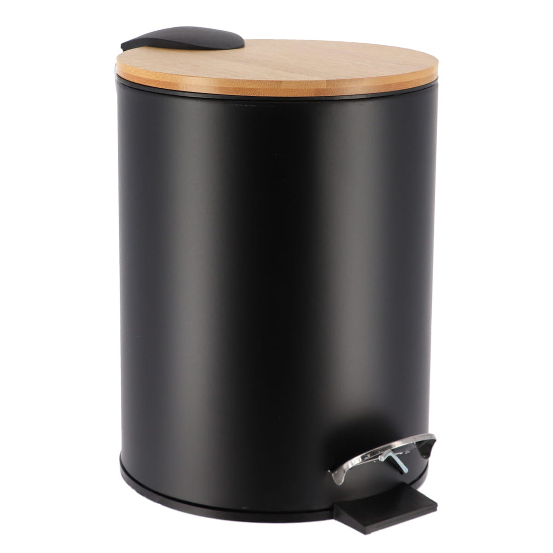 Coș De Gunoi Metalic Cu Închidere Lentă 3L - Negru/Bambus - ramosdecor