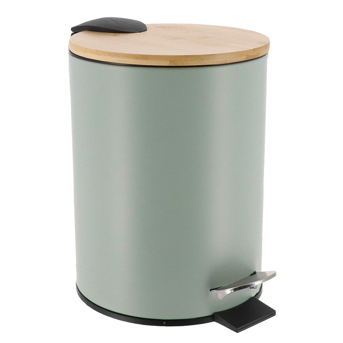 Coș De Gunoi Metalic Cu Închidere Lentă 3L - Verde Eucalipt/Bambus - ramosdecor