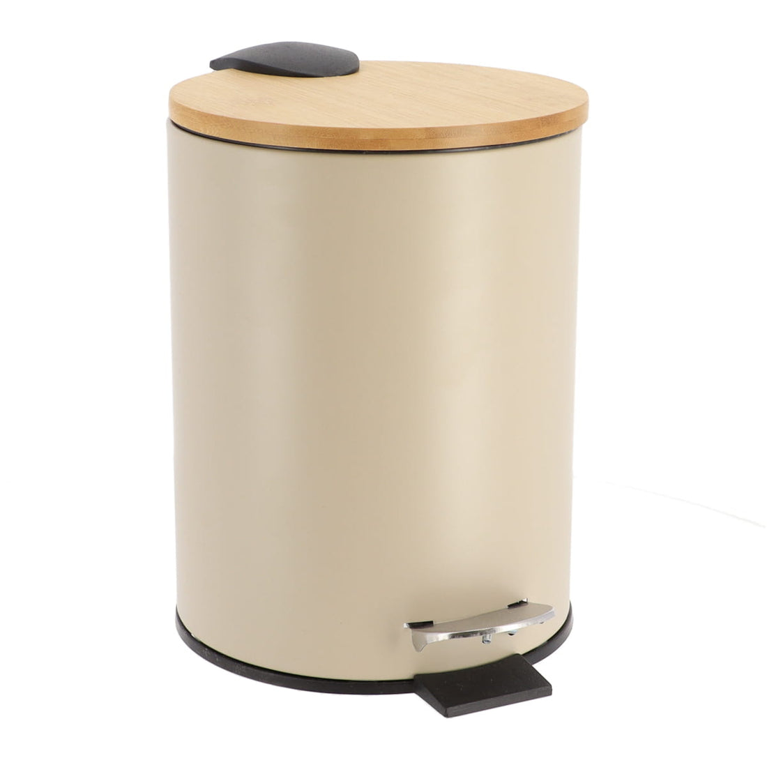 Coș De Gunoi Metalic Cu Închidere Lentă 3L - Taupe/Bambus - ramosdecor