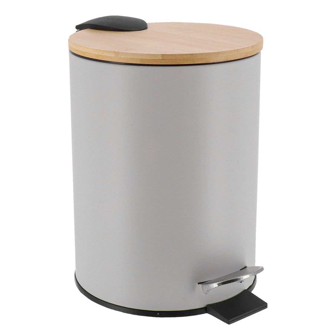 Coș De Gunoi Metalic Cu Închidere Lentă 3L - Gri Clar/Bambus - ramosdecor