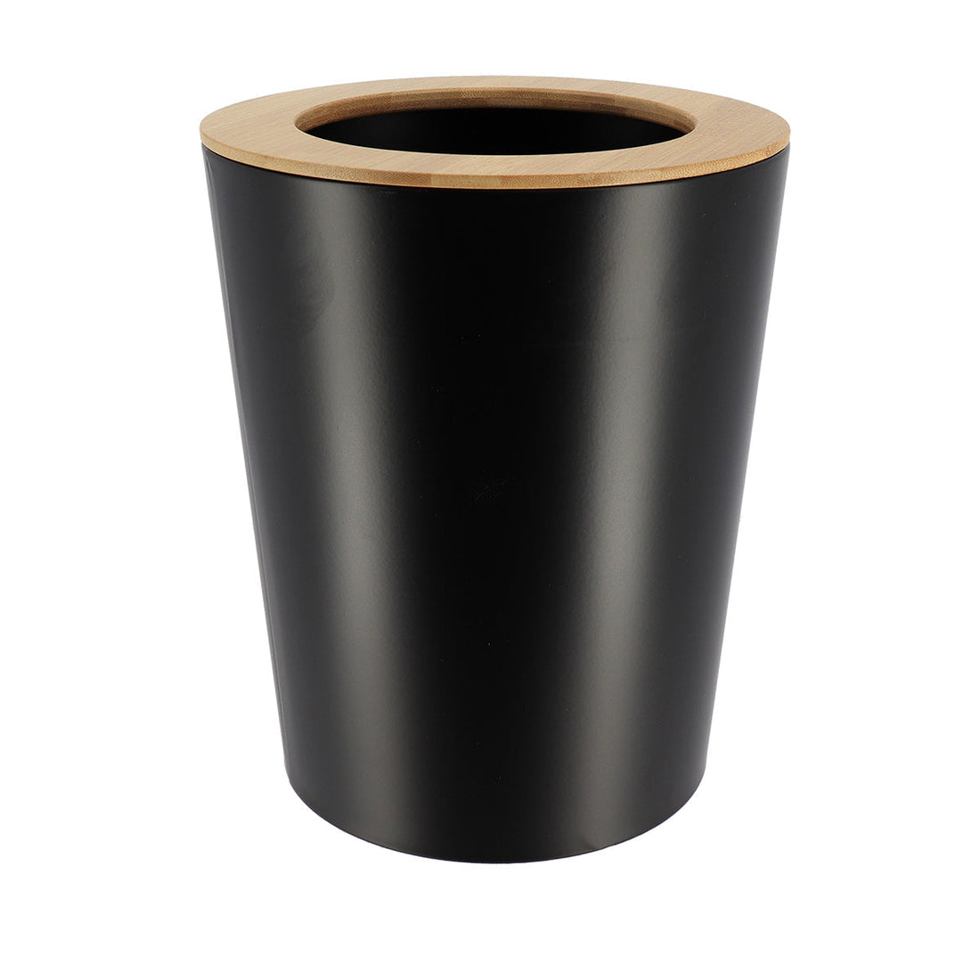 Coș De Gunoi Metalic Conic Cu Capac Din Bambus 5L- Negru/ Bambus - ramosdecor