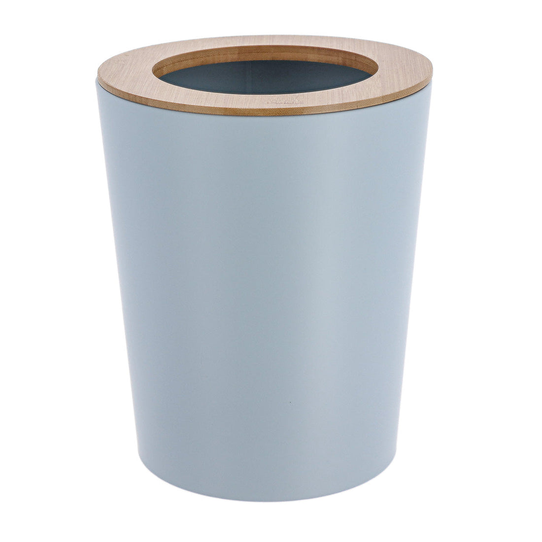 Coș De Gunoi Metalic Conic Cu Capac Din Bambus 5L- Albastru Clar/ Bambus - ramosdecor