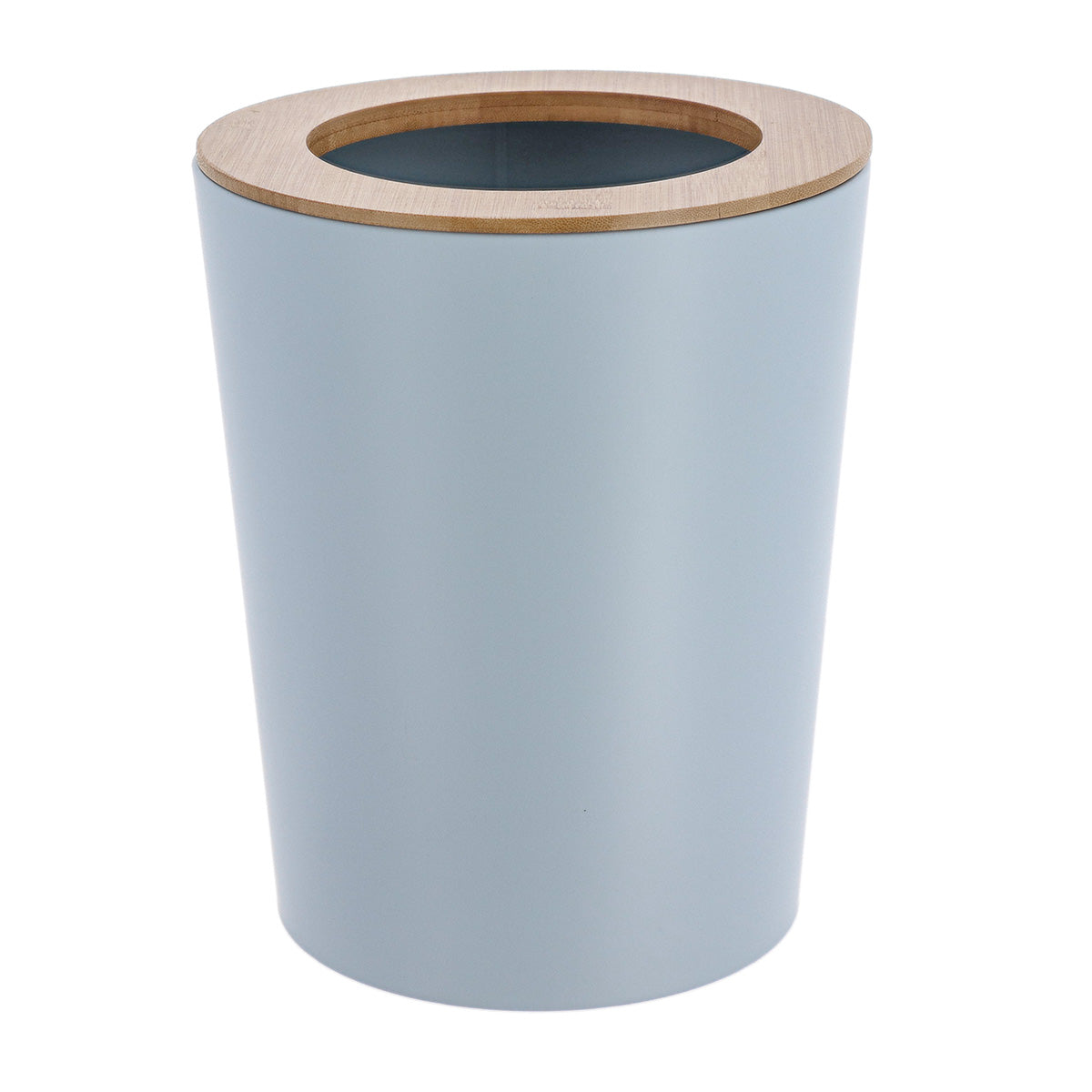 Coș De Gunoi Metalic Conic Cu Capac Din Bambus 5L- Albastru Clar/ Bambus - ramosdecor