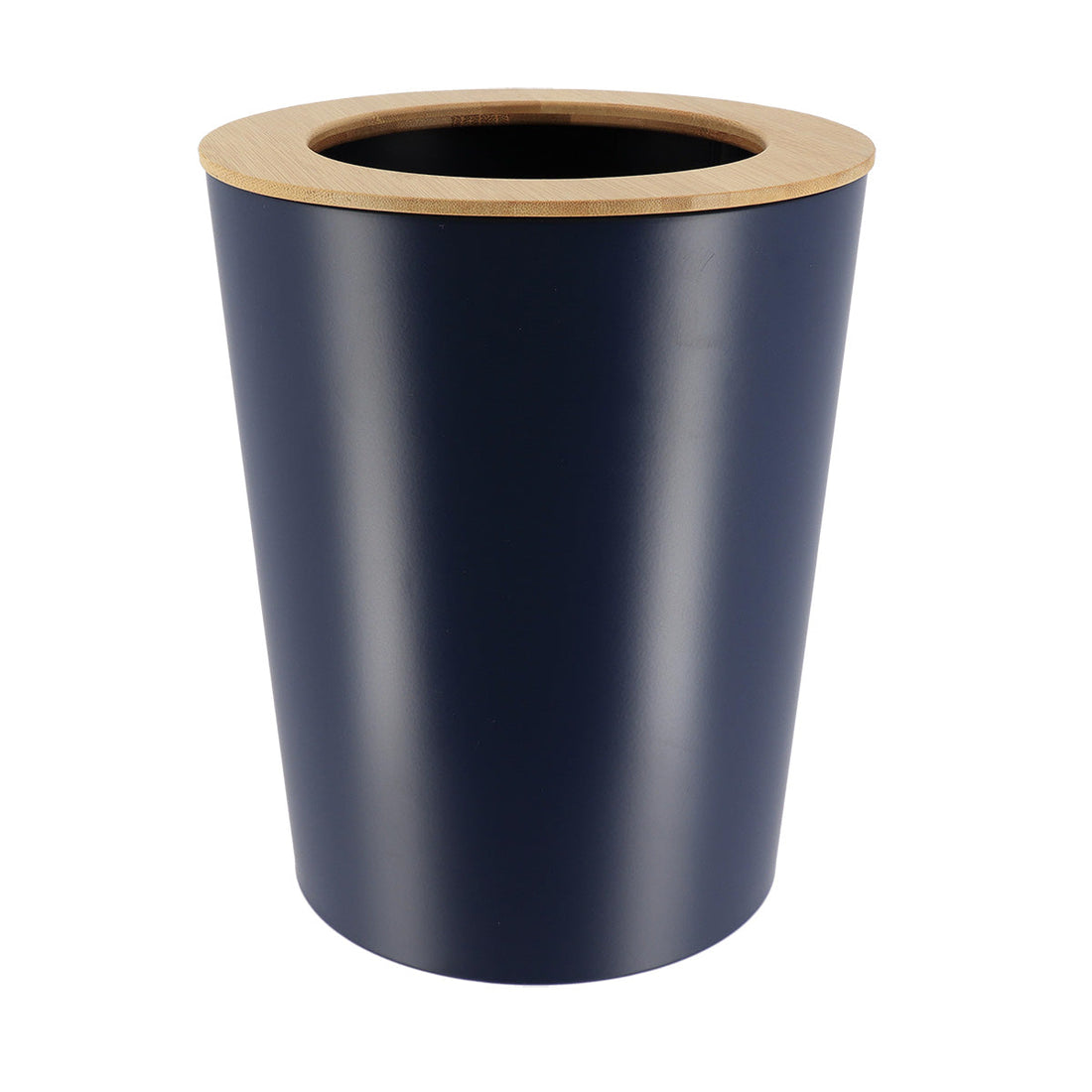 Coș De Gunoi Metalic Cu Capac Din Bambus 5L- Albastru Marin/ Bambus - ramosdecor