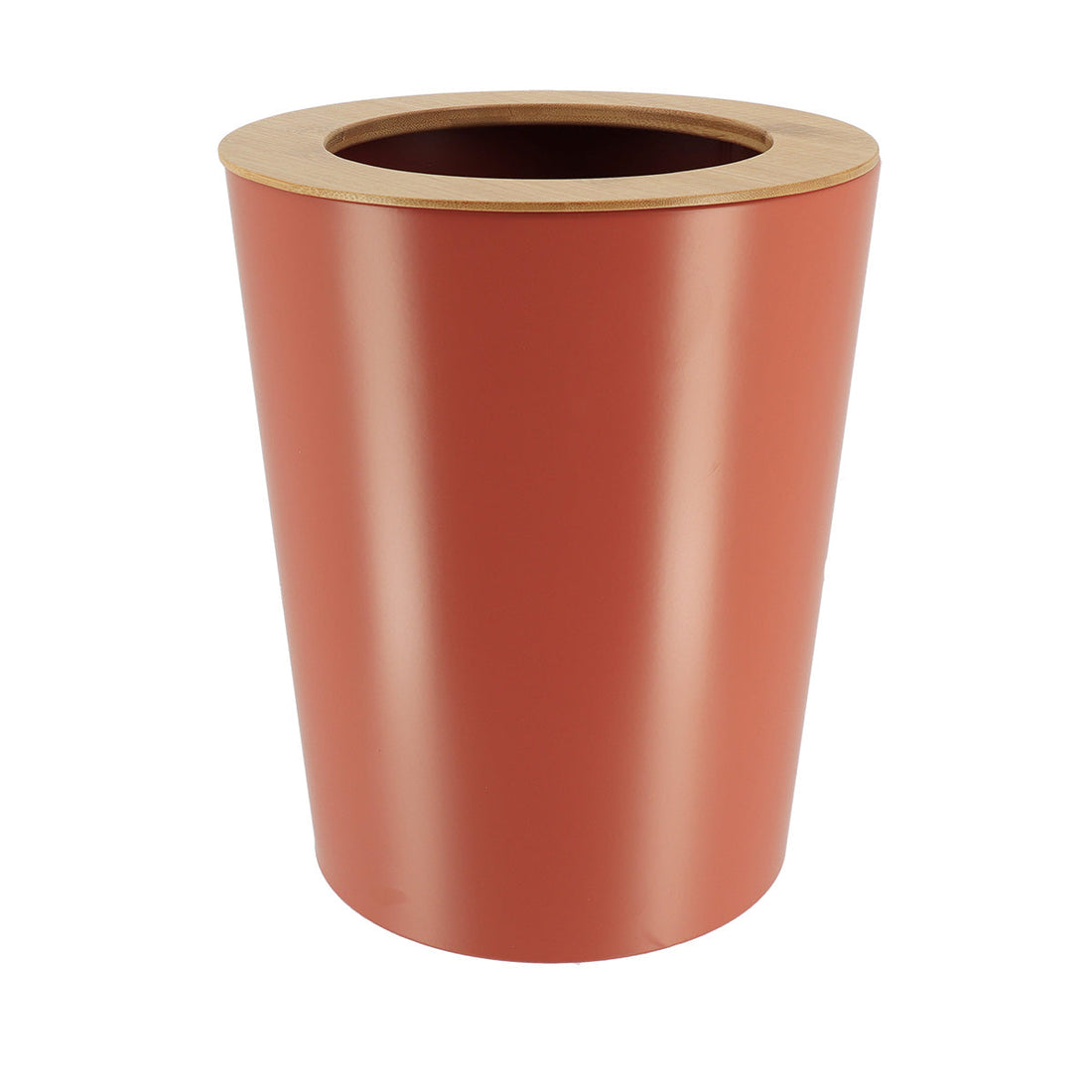 Coș De Gunoi Metalic Conic Cu Capac Din Bambus 5L- Terracotta/ Bambus - ramosdecor